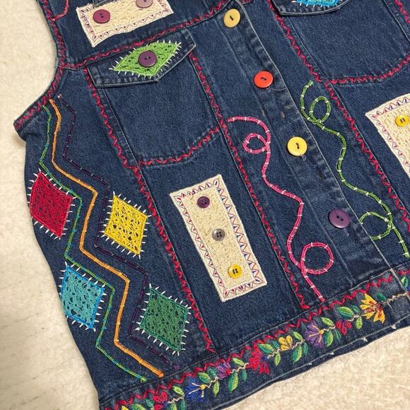 Vintage Hippie Denim Patchwork Vest Large - Picture 2 of 6